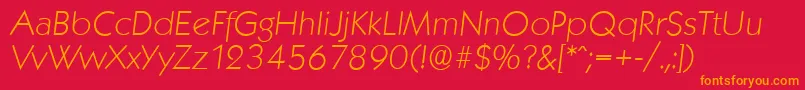 KoblenzserialXlightItalic-fontti – oranssit fontit punaisella taustalla