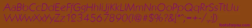Czcionka KoblenzserialXlightItalic – fioletowe czcionki na brązowym tle