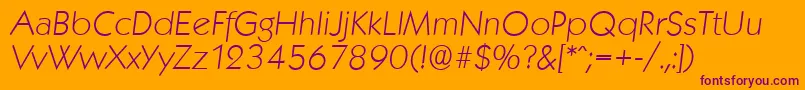 Czcionka KoblenzserialXlightItalic – fioletowe czcionki na pomarańczowym tle