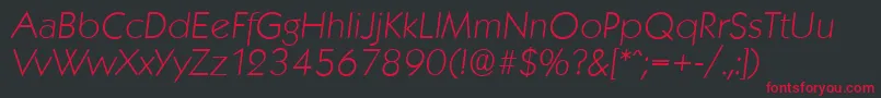 KoblenzserialXlightItalic-fontti – punaiset fontit mustalla taustalla