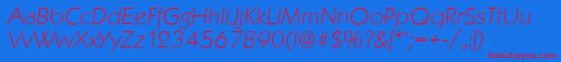 フォントKoblenzserialXlightItalic – 赤い文字の青い背景