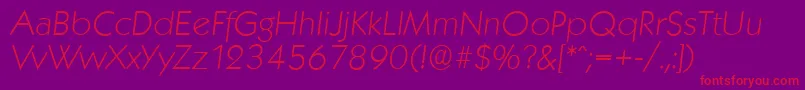 KoblenzserialXlightItalic-fontti – punaiset fontit violetilla taustalla