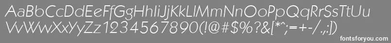KoblenzserialXlightItalic-fontti – valkoiset fontit harmaalla taustalla