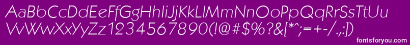 Fonte KoblenzserialXlightItalic – fontes brancas em um fundo violeta