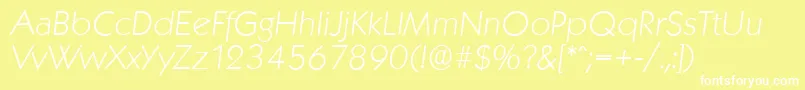 KoblenzserialXlightItalic-fontti – valkoiset fontit keltaisella taustalla