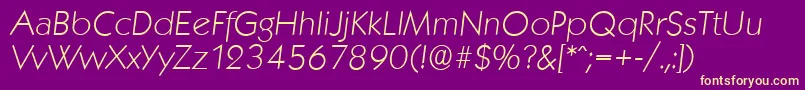 KoblenzserialXlightItalic-fontti – keltaiset fontit violetilla taustalla