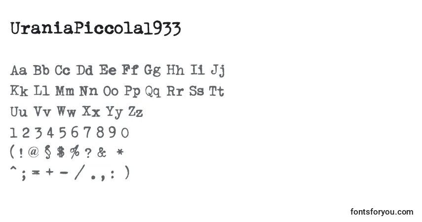 A fonte UraniaPiccola1933 – alfabeto, números, caracteres especiais