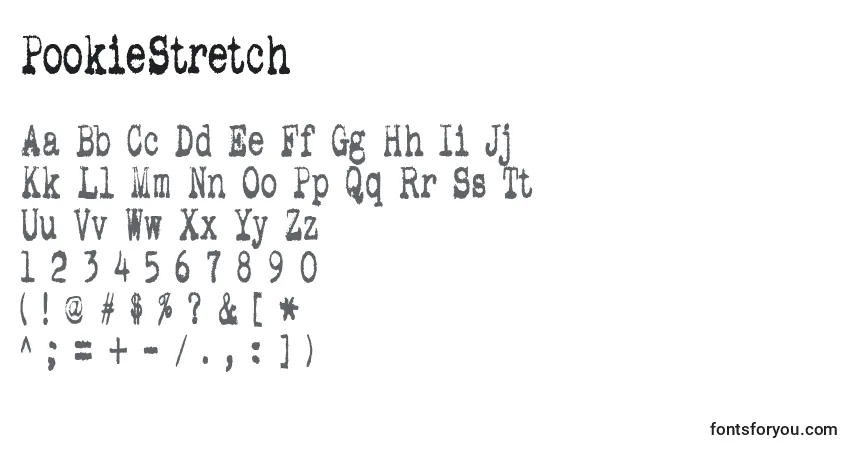 Czcionka PookieStretch – alfabet, cyfry, specjalne znaki