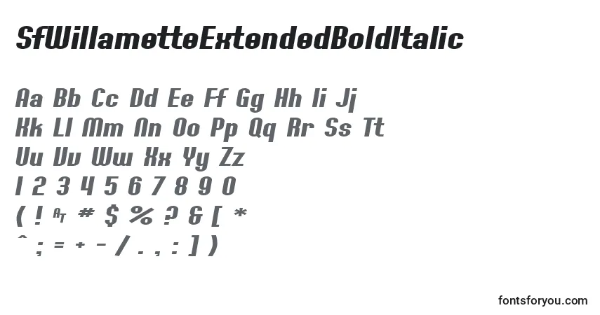 SfWillametteExtendedBoldItalic-fontti – aakkoset, numerot, erikoismerkit