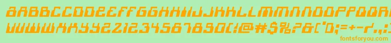 フォント1968odysseyexpandital – オレンジの文字が緑の背景にあります。