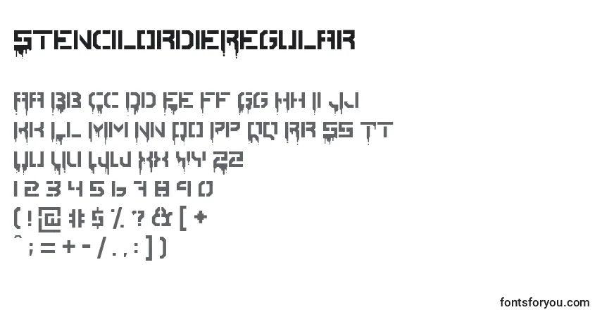 A fonte StencilordieRegular – alfabeto, números, caracteres especiais
