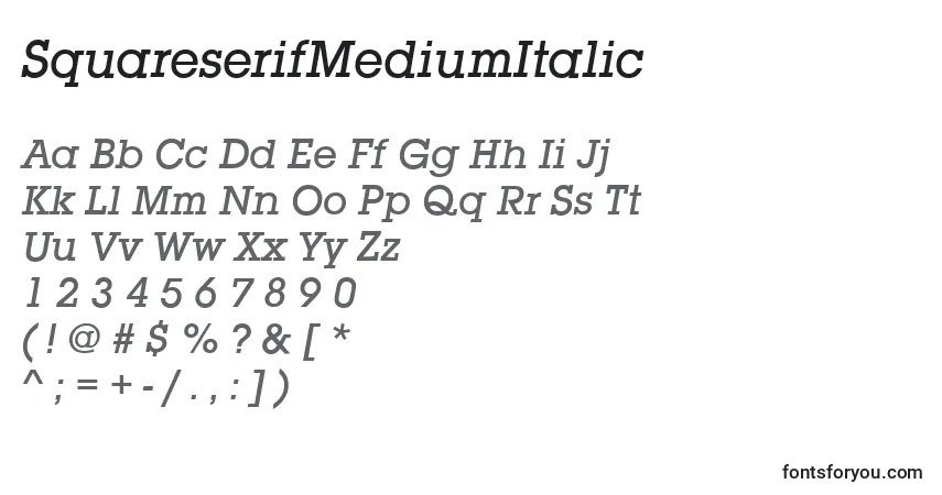 Schriftart SquareserifMediumItalic – Alphabet, Zahlen, spezielle Symbole