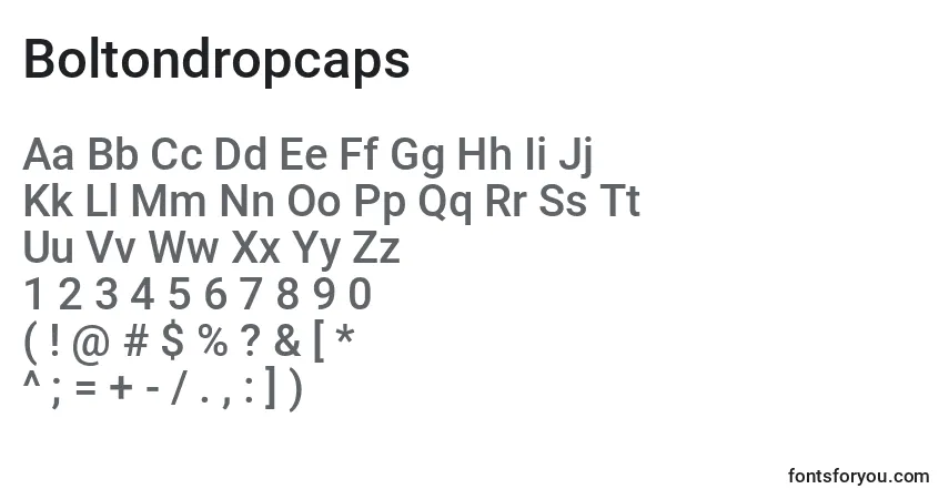 Schriftart Boltondropcaps – Alphabet, Zahlen, spezielle Symbole