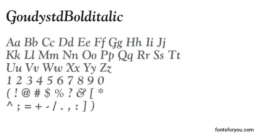 Шрифт GoudystdBolditalic – алфавит, цифры, специальные символы
