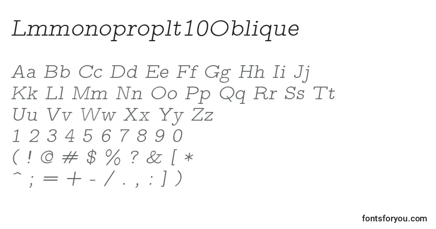 A fonte Lmmonoproplt10Oblique – alfabeto, números, caracteres especiais