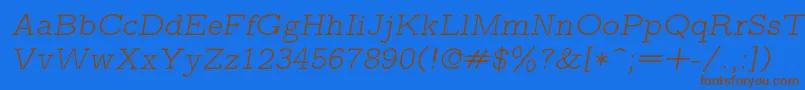 Czcionka Lmmonoproplt10Oblique – brązowe czcionki na niebieskim tle