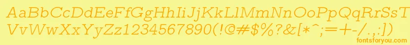 Lmmonoproplt10Oblique Font – Orange Fonts on Yellow Background