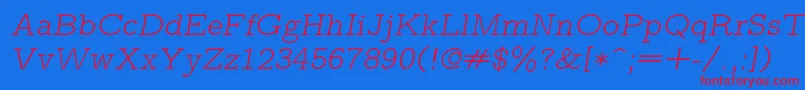 Lmmonoproplt10Oblique Font – Red Fonts on Blue Background