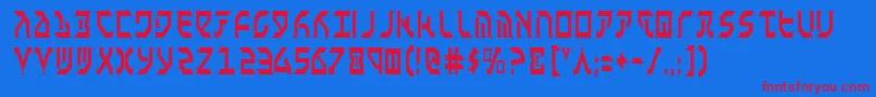 FantazianCondensed-Schriftart – Rote Schriften auf blauem Hintergrund