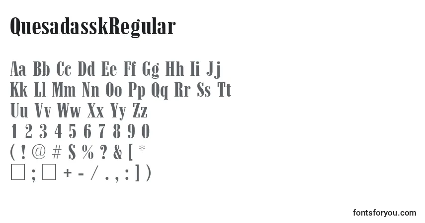 Schriftart QuesadasskRegular – Alphabet, Zahlen, spezielle Symbole