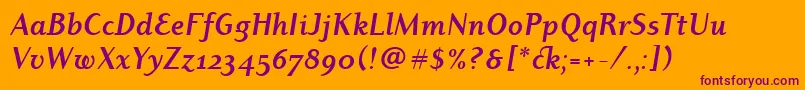 DyadisositcTtРџРѕР»СѓР¶РёСЂРЅС‹Р№РљСѓСЂСЃРёРІ-Schriftart – Violette Schriften auf orangefarbenem Hintergrund
