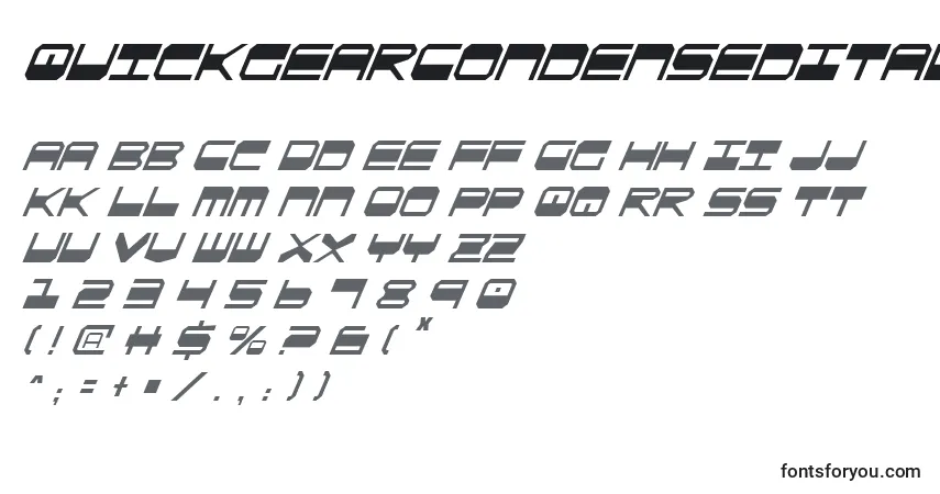 A fonte QuickgearCondensedItalic – alfabeto, números, caracteres especiais