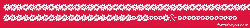 StuckedInGears-Schriftart – Weiße Schriften auf rotem Hintergrund