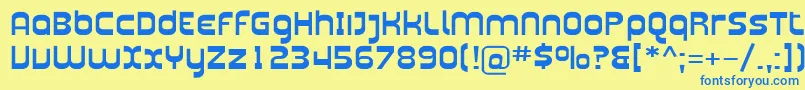 フォントPlasmaticaExt – 青い文字が黄色の背景にあります。