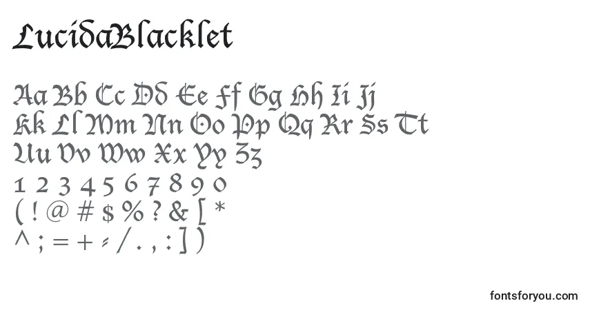 A fonte LucidaBlacklet – alfabeto, números, caracteres especiais