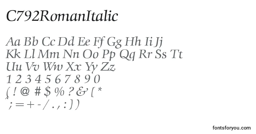 A fonte C792RomanItalic – alfabeto, números, caracteres especiais
