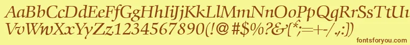 フォントC792RomanItalic – 茶色の文字が黄色の背景にあります。