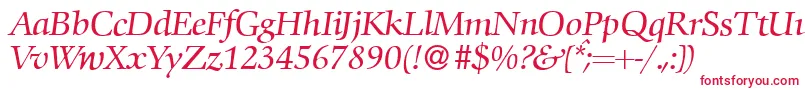 フォントC792RomanItalic – 白い背景に赤い文字