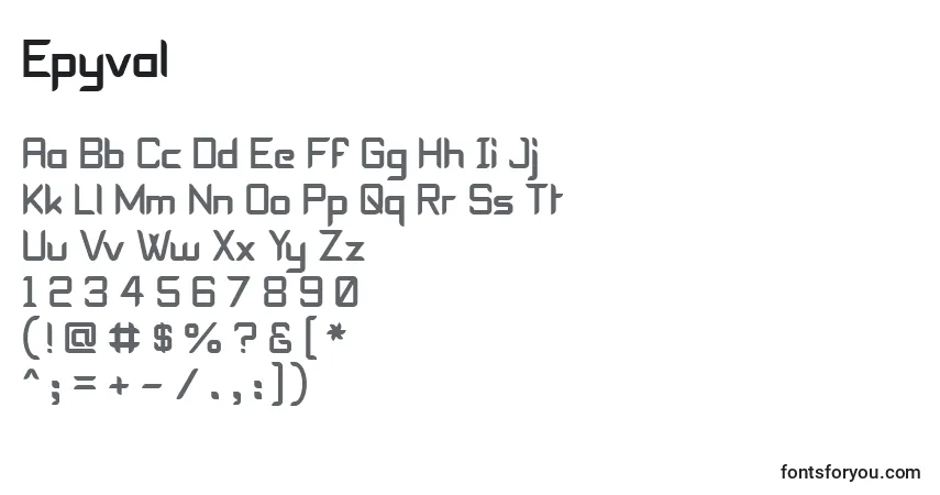 Epyval Font – alphabet, numbers, special characters