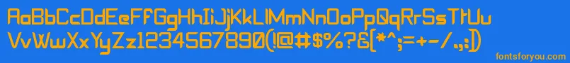 フォントEpyval – オレンジ色の文字が青い背景にあります。