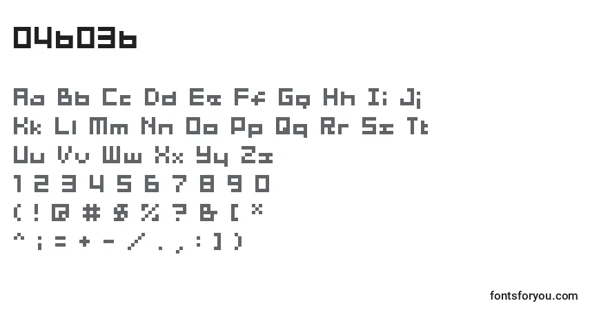Schriftart 04b03b – Alphabet, Zahlen, spezielle Symbole