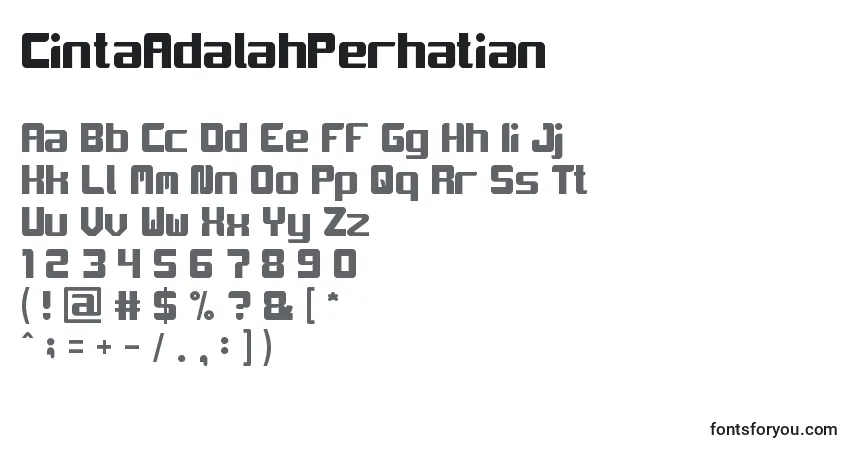 Czcionka CintaAdalahPerhatian – alfabet, cyfry, specjalne znaki