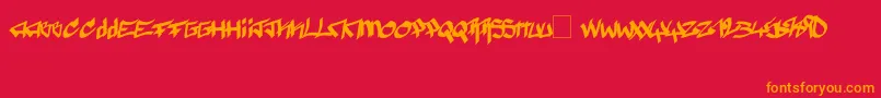 フォントPyromane – 赤い背景にオレンジの文字