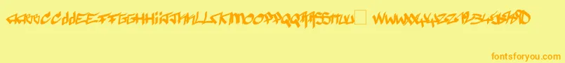 フォントPyromane – オレンジの文字が黄色の背景にあります。