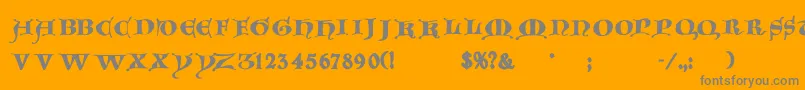 Saiba mais sobre a fonte Goticacaps Fonte Goticacaps – fontes cinzas em um fundo laranja