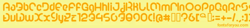 Poo2-Schriftart – Orangefarbene Schriften auf gelbem Hintergrund