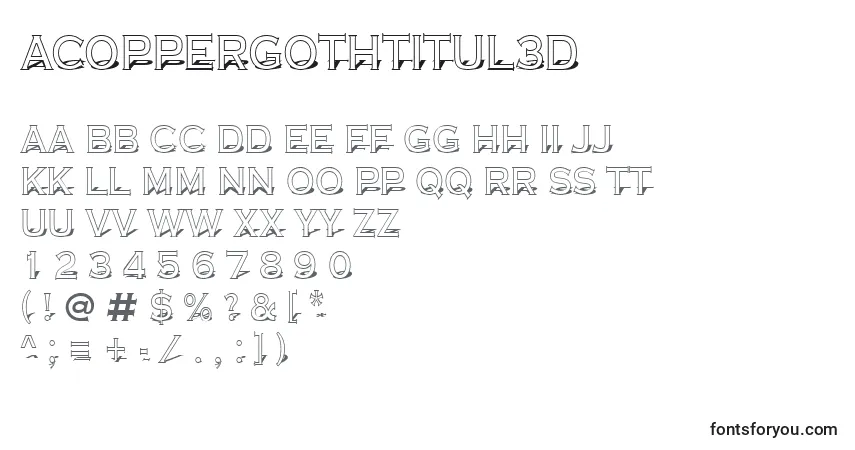 Шрифт ACoppergothtitul3D – алфавит, цифры, специальные символы