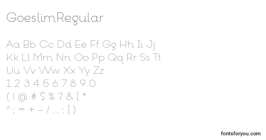 A fonte GoeslimRegular – alfabeto, números, caracteres especiais