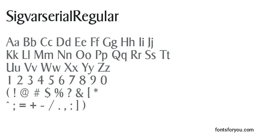 Schriftart SigvarserialRegular – Alphabet, Zahlen, spezielle Symbole