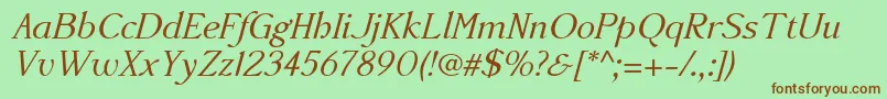 Fonte Accanthisadfstdno3Italic – fontes marrons em um fundo verde