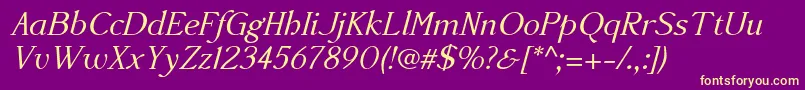 Fonte Accanthisadfstdno3Italic – fontes amarelas em um fundo roxo