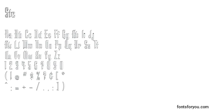 A fonte Stc – alfabeto, números, caracteres especiais