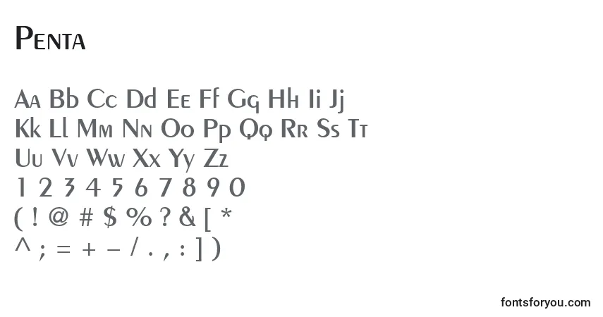A fonte Penta – alfabeto, números, caracteres especiais