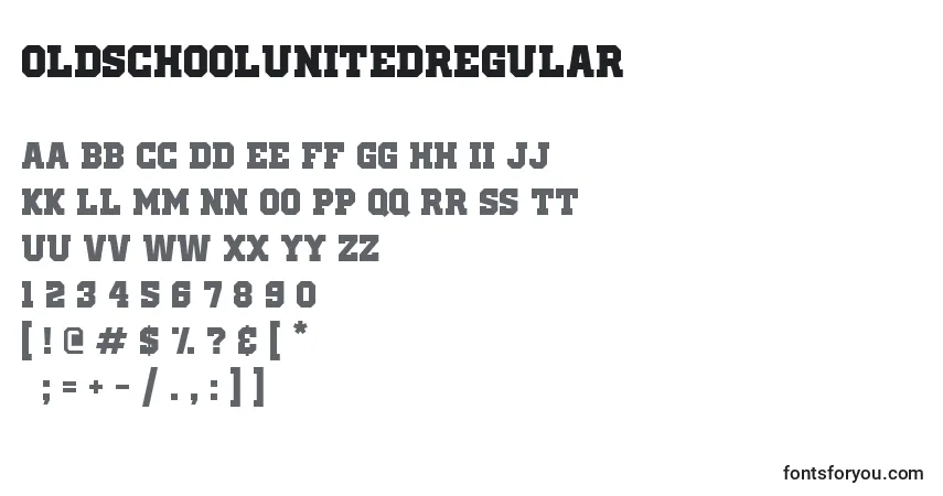 A fonte OldSchoolUnitedRegular – alfabeto, números, caracteres especiais
