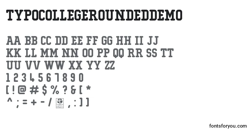 Schriftart TypoCollegeRoundedDemo – Alphabet, Zahlen, spezielle Symbole