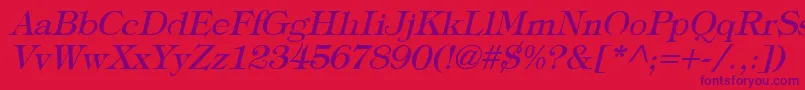 TypographyTimesItalic-fontti – violetit fontit punaisella taustalla